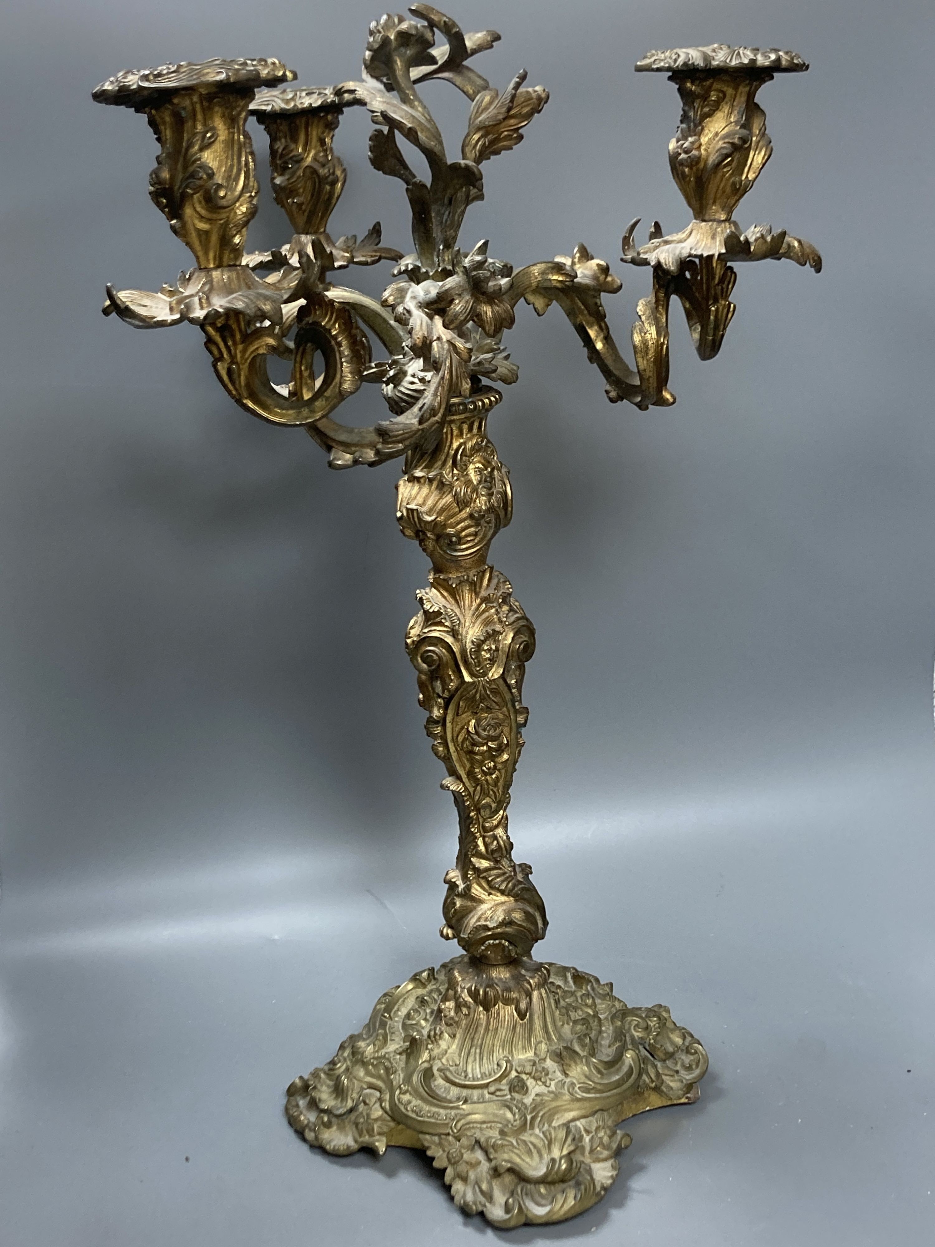 A pair of 19th century Louis XV style ormolu candelabra, 57 cm high